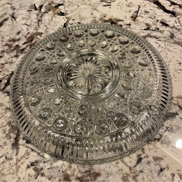 Anchor Hocking Wexford 11" Chip and Dip Platter w/ 5.5" Bowl Clear Glass Diamond - Picture 7 of 7